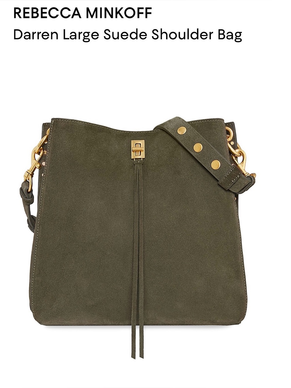 Rebecca Minkoff Daren LG Suede Shoulder Bag. Olive.